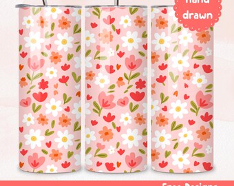 Floral Daisy Tumbler Wrap 20oz PNG Instant Download Summer Flower Skinny Tumbler Wrap Sublimation Design Floral Garden Tumbler Wrap PNG