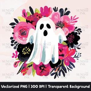 Preppy Ghost PNG Download istantaneo Clipart floreale di Halloween in sublimazione Clipart acquerello Preppy Halloween PNG Design vettorializzato 300 DPI