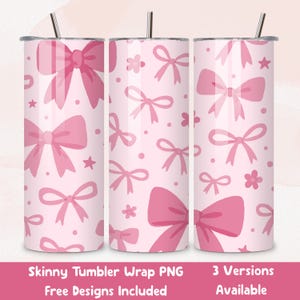 Coquette Bows 20oz Skinny Tumbler Wrap Design Instant Download Pink Bows Tumbler Wrap Sublimation PNG Skinny Coquette Tumbler Wrap