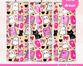 Spooky Halloween Tumbler Wrap 20oz PNG Ghost Instant Download Hand Drawn Spooky Tumbler Wrap Sublimation Design Ghost Tumbler PNG Halloween