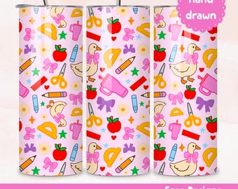 Coquette Teacher Geese Tumbler Wrap Skinny 20oz PNG Download immediato Tumbler Sublimazione Teacher Wrap PNG Design Goose Back to School Wrap