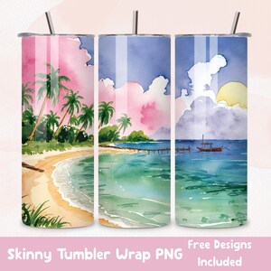 Summer Beach Tumbler 20oz Wrap PNG Summer Skinny Tumbler Wrap PNG Design Instant Download Sublimation Beach Ocean Tumbler Design DIGITAL