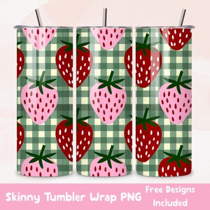 Strawberry Coquette Tumbler Wrap 20oz Skinny PNG Instant Download Berry Picnic Tumbler Design Sublimation PNG Strawberry Summer Wrap DIGITAL