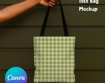 Tote Bag Mockup Green Shiplap Canva Frame Mockup Instant Download Tote Bag Mockup All over Print AOP POD Friendly Mockup Tote Bag PNG