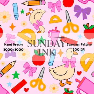 Padrão de ganso escolar PNG Download instantâneo Papel de scrapbook Professor Volta às aulas Papel digital sem costura PNG 300 DPI Padrão de professor