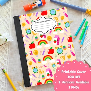 Back to School Composition Notebook Cover Girly Instant Download Printable Composition Cover Notebook Personalizable PNG Design School