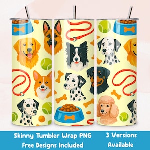 Dogs 20oz Skinny Tumbler Wrap Design Instant Download Puppies Tumbler Wrap Sublimation PNG Skinny Gift for Dog Mom Tumbler Wrap DIGITAL PNG