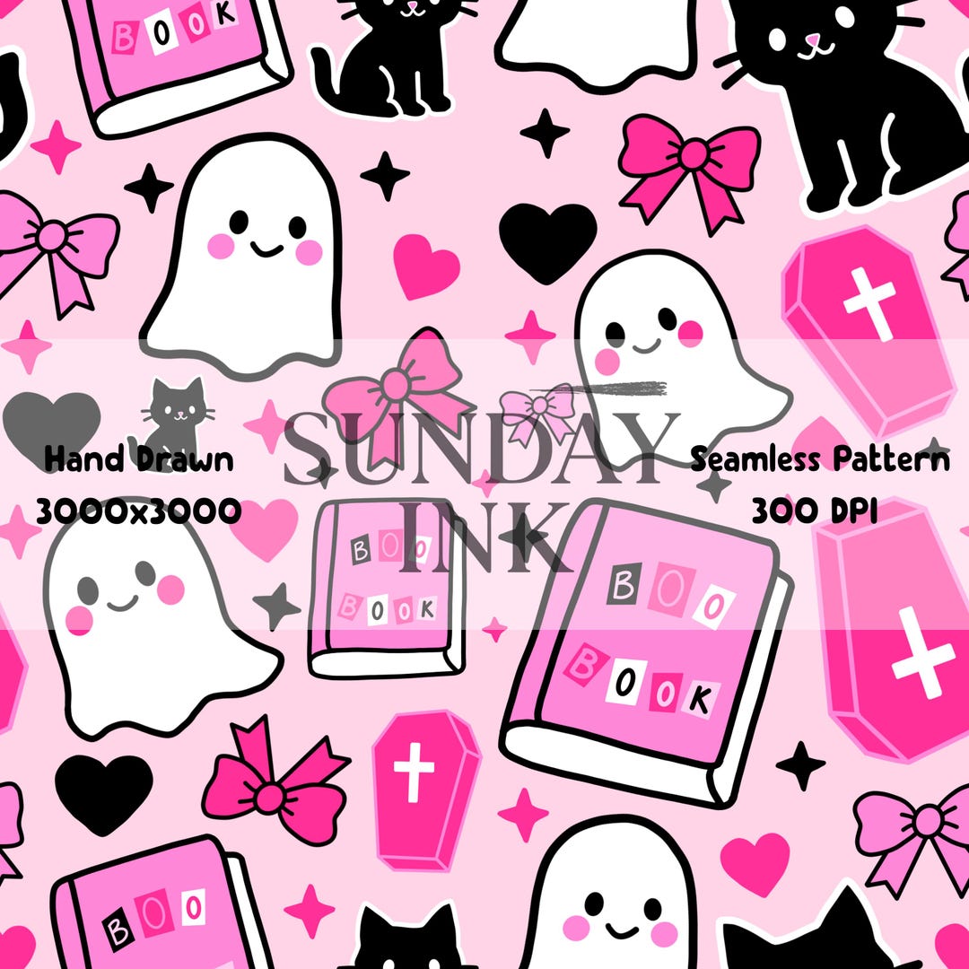 Pink Ghost Seamless Pattern PNG 300 DPI Instant Download Spooky ...