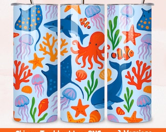 Ocean Life 20 Unzen Skinny Tumbler Wrap Design Sofortiger Download Blau Sealife Tumble Wrap Sublimation PNG Skinny Ocean Coastal Tumbler Wrap