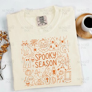 Spooky Season T-Shirt PNG Instant Download Design Spooky Halloween Clipart Hand Drawn Doodle Halloween Shirt Sublimation PNG 300 DPI Spooky