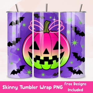 Halloween Jack o Lantern 20oz Tumbler Wrap Skinny Tumbler Sublimation Design Spooky Halloween Tumbler Wrap Neon Pink Pumpkin Tumbler PNG