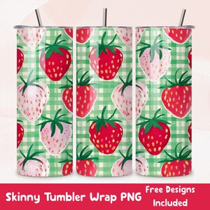 Strawberry Coquette Tumbler Wrap 20oz Skinny PNG Instant Download Berry Picnic Tumbler Design Sublimation PNG Strawberry Summer Wrap DIGITAL