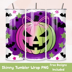 Halloween Jack o Lantern 20oz Tumbler Wrap Skinny Tumbler Sublimation Design Spooky Halloween Tumbler Wrap Pink Purple Pumpkin Tumbler PNG