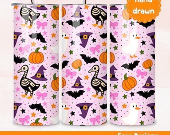 Spooky Goose Tumbler Wrap PNG direktnedladdning Sublimering Tumbler Wrap Slim 20oz Halloween Design Rosa Skelettgås Tumbler PNG