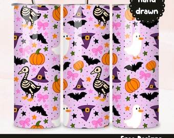 Halloween Gås Tumbler Wrap PNG direktnedladdning Sublimering Tumbler Wrap Slim 20oz Halloween Design Lila Skelett Gås Tumbler PNG
