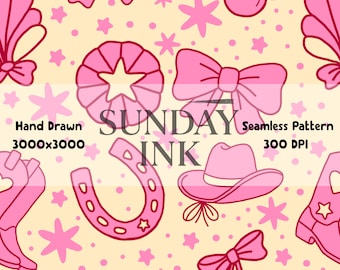 Coastal Cowgirl Seamless Pattern PNG Digital Download Scrapbook Paper Digital Seamless Coastal Summer Cowgirl Pattern Print 300 DPI Pink
