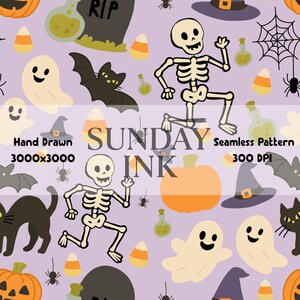 Halloween Seamless Pattern PNG Digital Download Scrapbook Paper Pumpkin Digital Seamless Ghost Halloween Pattern Print 300 DPI Skeleton