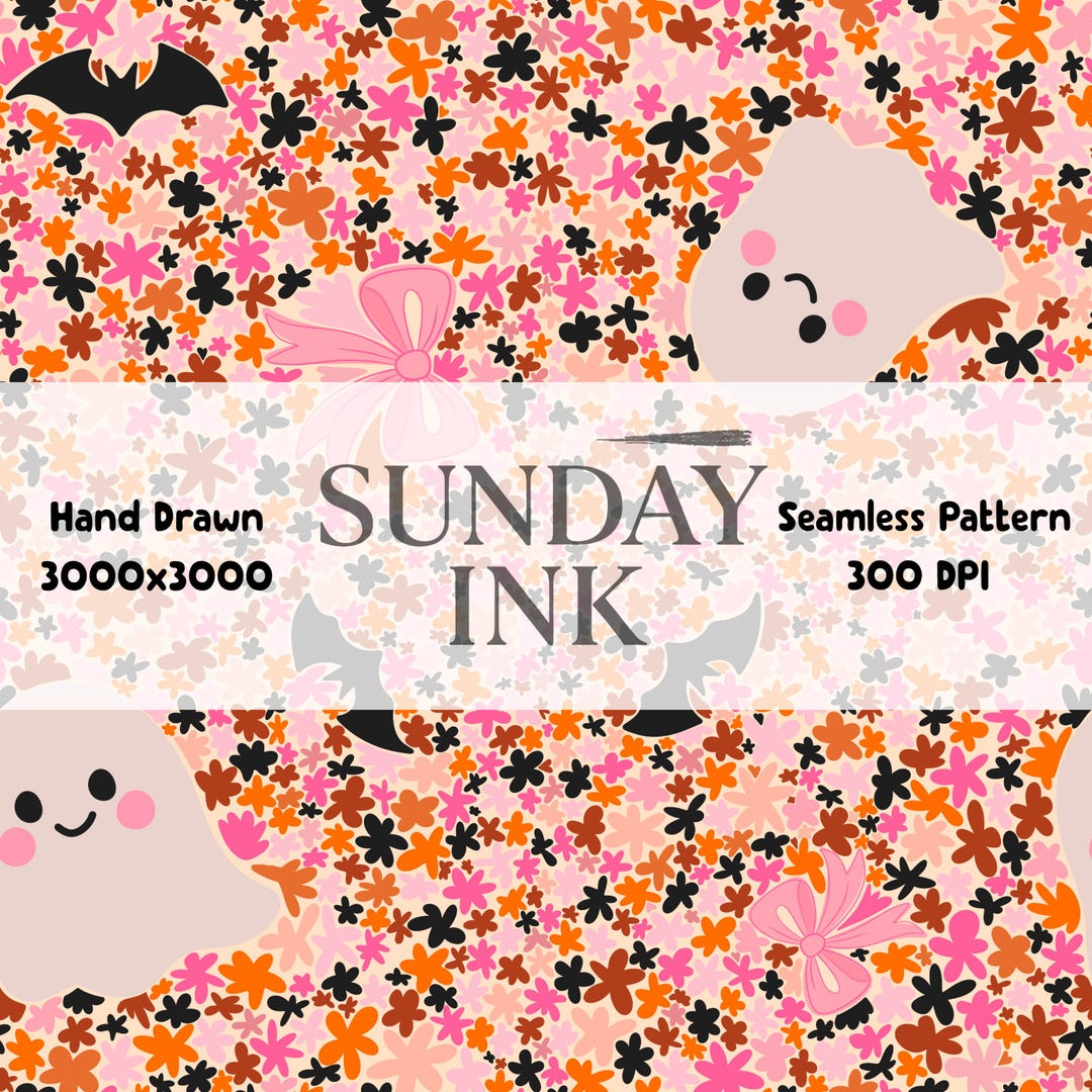 Ditsy Halloween Ghosts Seamless Pattern PNG Instant Download Digital ...