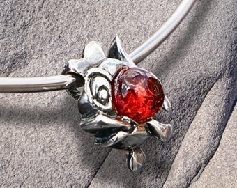 Cognac Baltic Amber Fish Pendant – Hand Finished Sterling Silver with Natural Inclusions