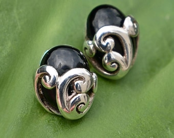 Black Onyx Sterling Silver Stud Earrings Elegant Swirl Design Jewellery Gift For Her