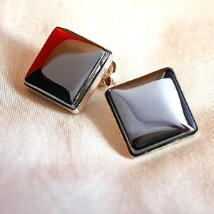 Hematitörhängen Fyrkantiga Sterlingsilver Minimalistiska Smycken med Spegelfinish