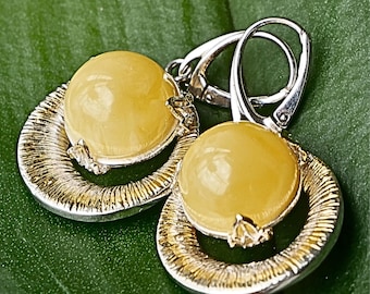 Butterscotch Baltic Amber Earrings – Gold-Plated Sterling Silver Sunburst Handmade Artistic Design