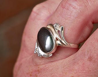Hematite Oval Gemstone with Sterling Silver 925 Ring Gift for Her Size L