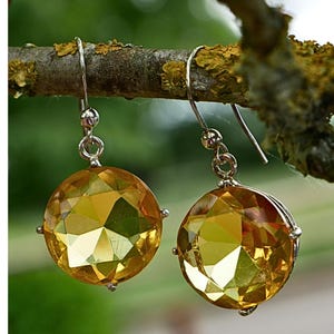 Golden Faceted Amber Drop Earrings Sterling Silver Lightweight Real Baltic Amber Jewellery Unique Natural Gem Gift for Her or Him