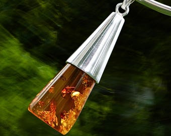 Natural Cognac Baltic Amber Pendant in Sterling Silver