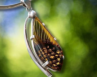 Carved Baltic Cognac Amber Pendant Sculptural Sterling Silver Artisan Design Jewellery