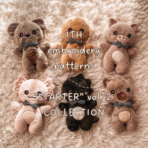 Beginner ITH Plushie Bundle, 6 Machine Embroidery Patterns, Quick Single Hoop Stuffed Animals