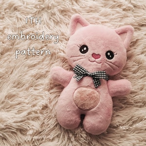 ITH Cat Embroidery Pattern, Beginner Friendly Plushie, Quick Single Hoop Design, “Starter” Kitty