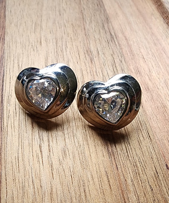 Sterling silver heart and cubic zirconia earrings - image 1