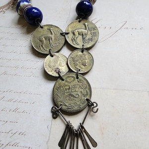 Peruvian coin and ceramic beads necklace