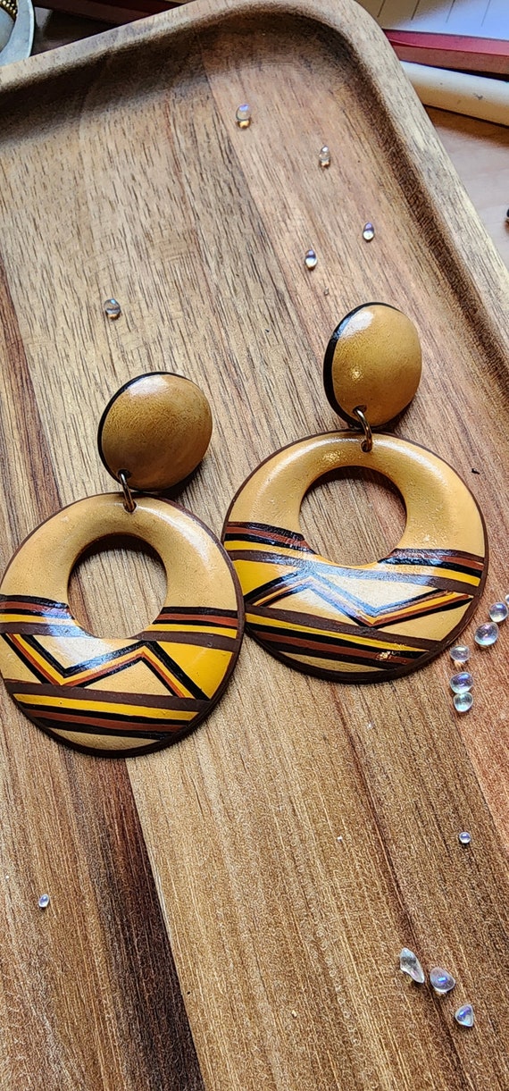 Hand painted wood earrings