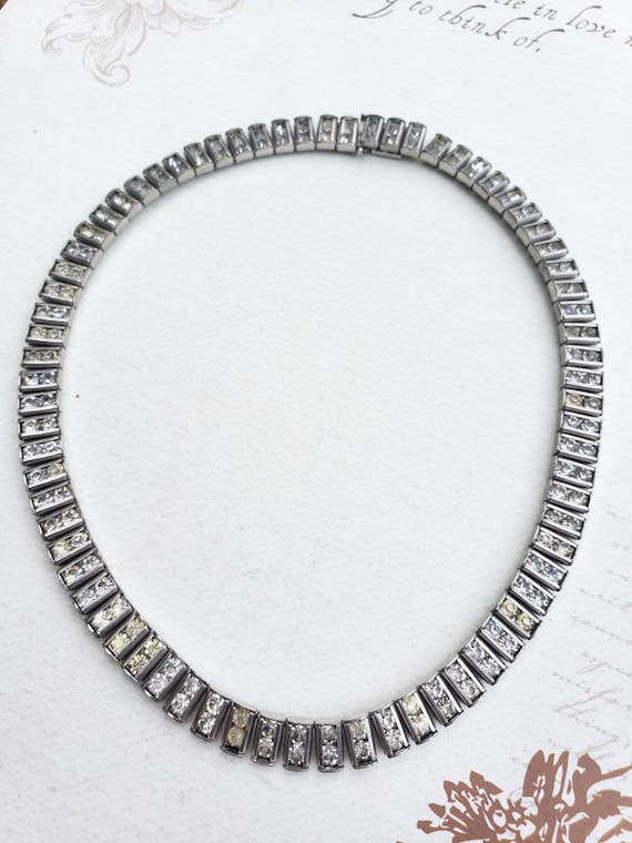 Vintage clear rhinestone choker - image 1