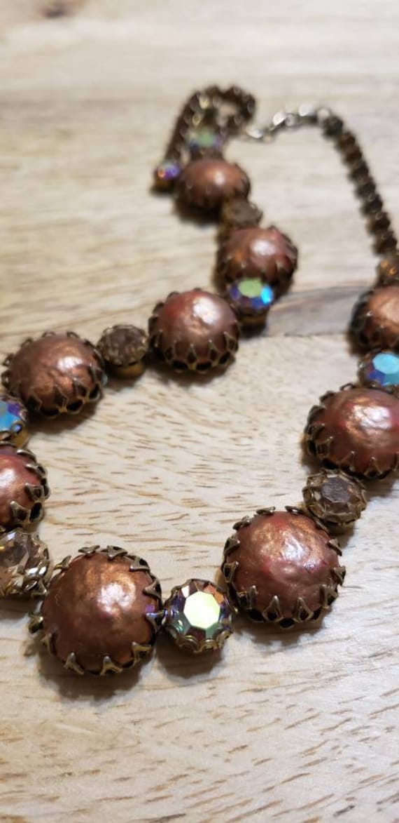 Vintage iridescent amber and copper color necklace