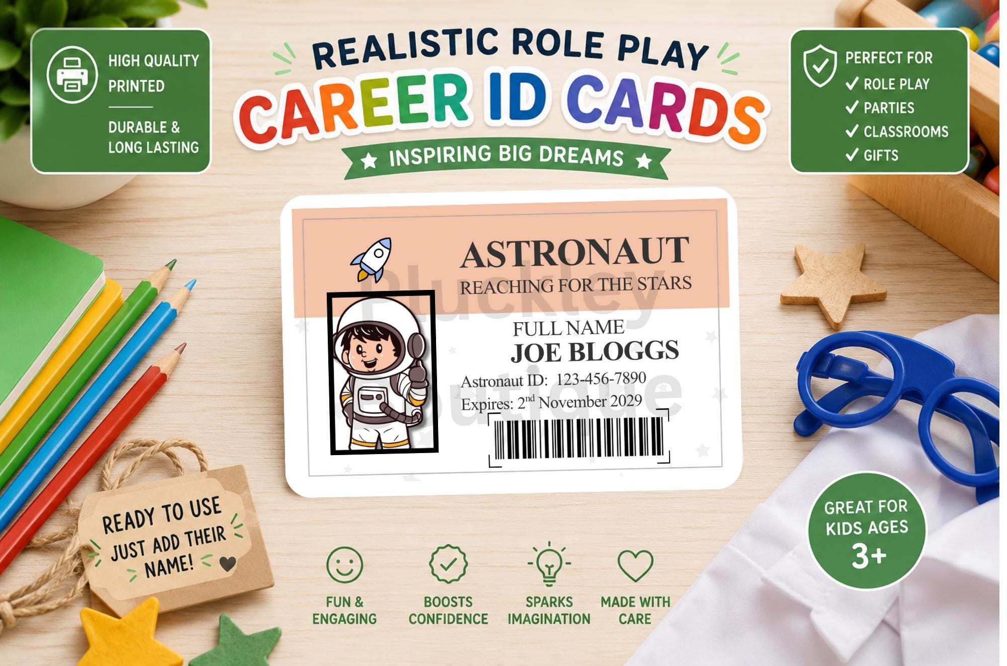 Roleplay Id Personalised Kids Career ID Cards | Role Play Badges for Boys & Girls ...