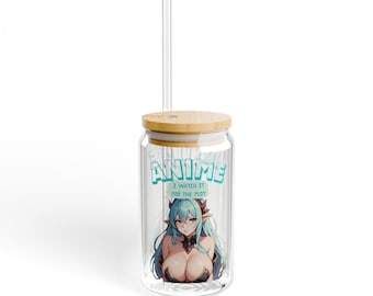 Anime Sipper Glass: Kawaii Iced Coffee Cup with Straw & Lid