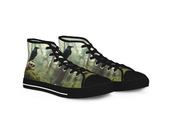 Bird Design High Top Sneakers: Eco-Friendly Polyester Canvas Shoes