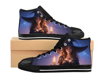 Witchy High Top Sneakers: Gothic Mystical Style, Durable Nylon Canvas