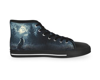 Wolf Moon High-Top Sneakers: Urban Skate Style, Animal Lover Gift