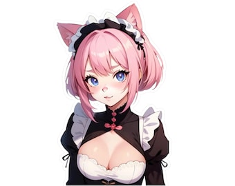 Kawaii Cat Girl Sticker, Anime Maid Decal, Otaku Laptop Decor