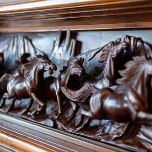 Horse Wall Decor, Carved Rosewood Panel, Rustic Wood Wall Art, Handmade Relief Sculpture