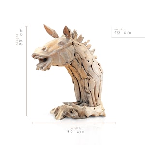 XL Teak Horse Head Sculpture – Freestanding Rustic Equine Decor – 90 cm Reclaimed Wood Art