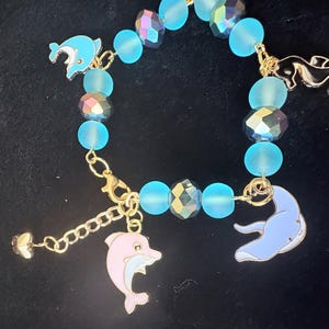 Handmade Ocean Charm Bracelet: Blue & Black Beaded Boho Jewelry