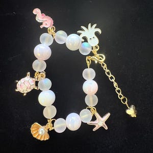 Light Pink Ocean Charm Bracelet: Handmade Beaded Coastal Jewelry
