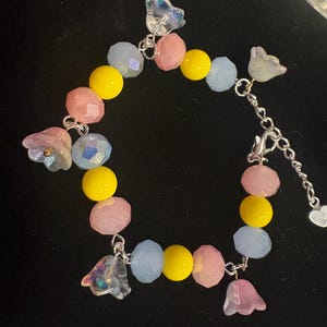 Pastel Bellflower Charm Bracelet: Handmade Beaded Floral Jewelry