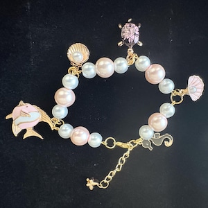 Pink Turtle Charm Bracelet: Handmade Coastal Boho Jewelry
