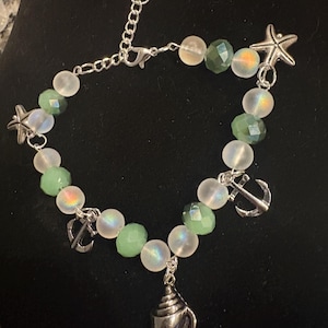 Mint Green Ocean Charm Bracelet: Handmade Beaded Coastal Jewelry